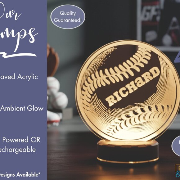 Personalized Baseball LED Night Light for Sports Fans - Picture 3 of 8